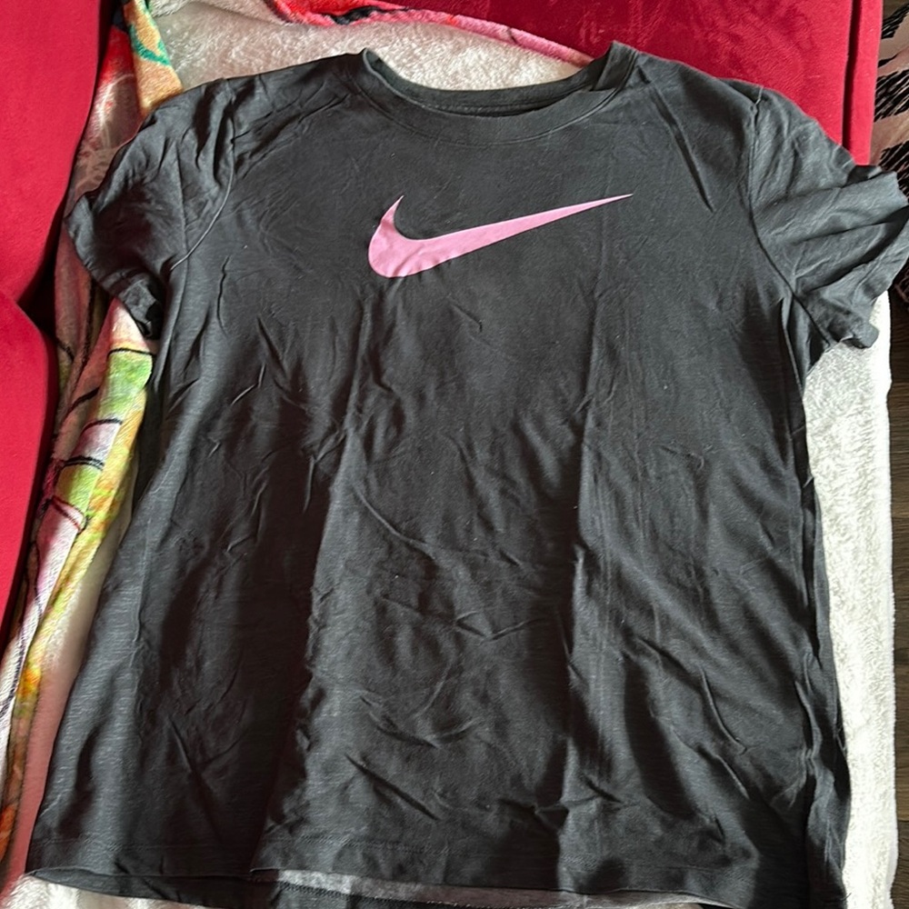 Nike Charcoal Tee with Pink Swoosh